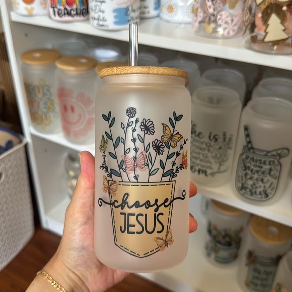 Choose Jesus Can Glass Cup